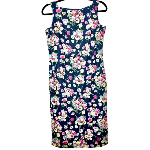 Lauren Ralph Lauren Dresses & Skirts - Lauren Ralph Lauren Linen Sheath Dress Size 6 Navy Blue Floral Print Sleeveless